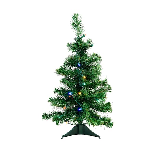 2ft. Pre-Lit Mixed Classic Pine Artificial Christmas Tree, Multicolor LED Lights